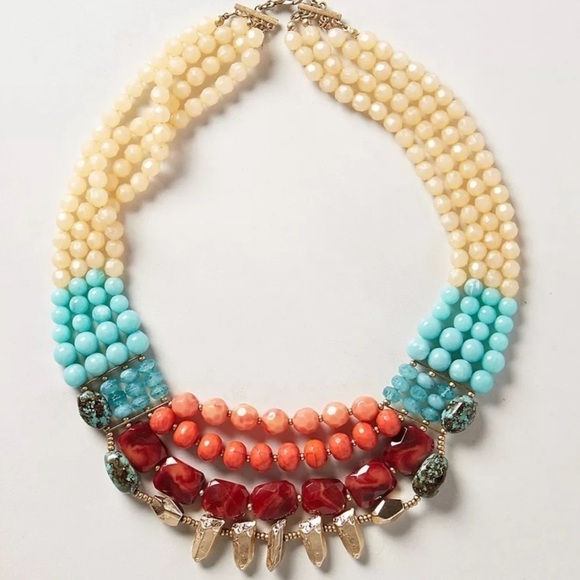 Anthropologie Boho multicolor layered bib statement necklace - Picture 2 of 7
